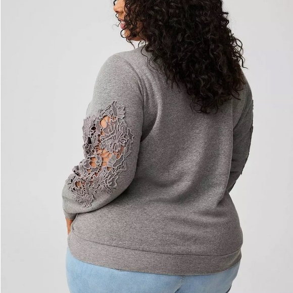 TORRID Cozy Fleece V-Neck Crochet Sweatshirt - Picture 2 of 3